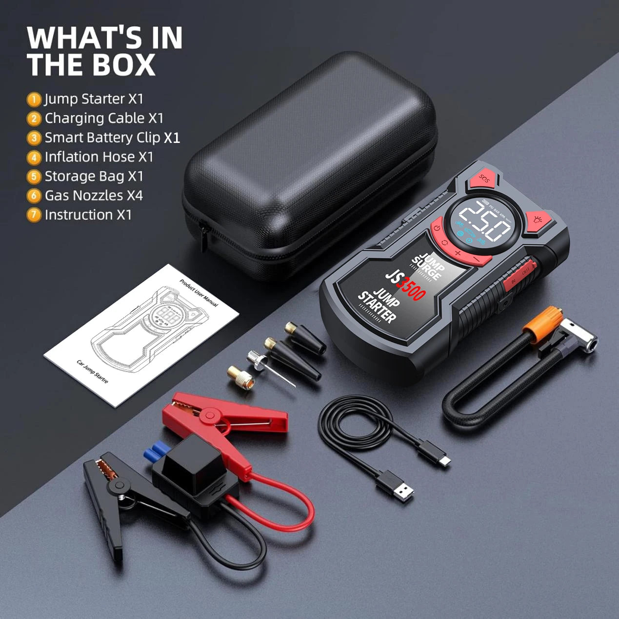 JS 3500 5-in-1 Multifunctional Air Pump Jump Starter