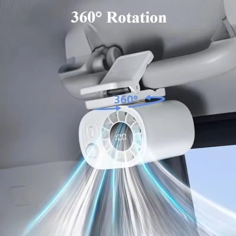 Clip-On Car Fan 360° Rotatable 100-Speed