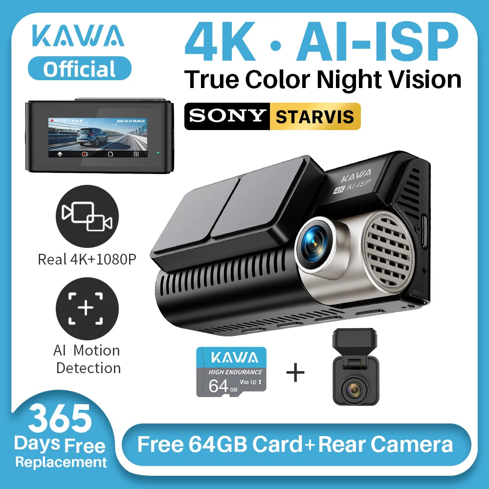 KAWA D11 Front and Rear Dash Cam 4K WiFi