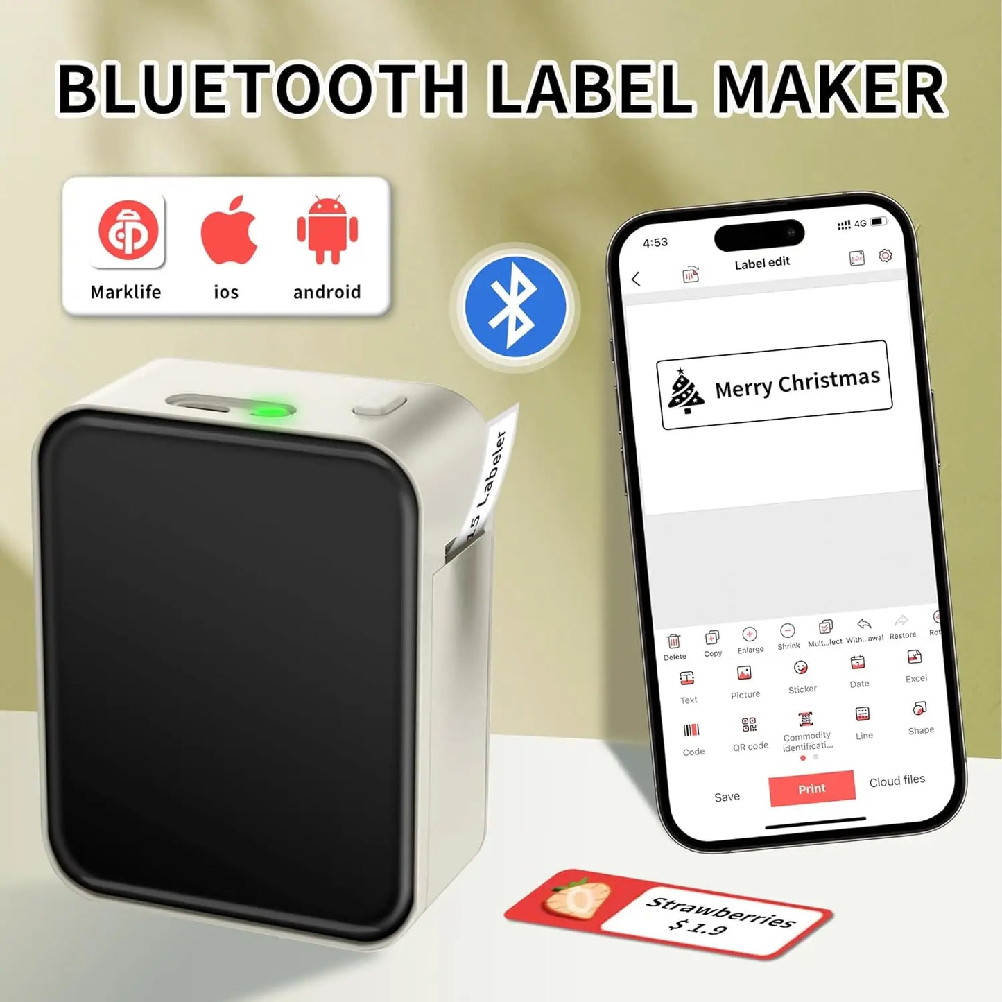 Marklife P15 Mini Portable Thermal Printer Self-Adhesive Label Maker