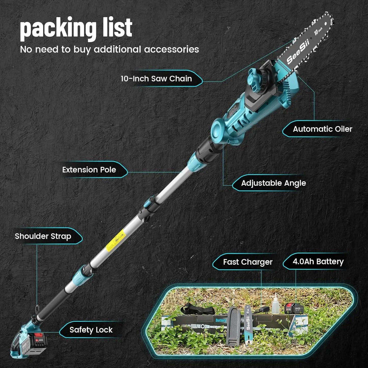 Seesii 10''& 8'' Cordless Electric Pole Saws