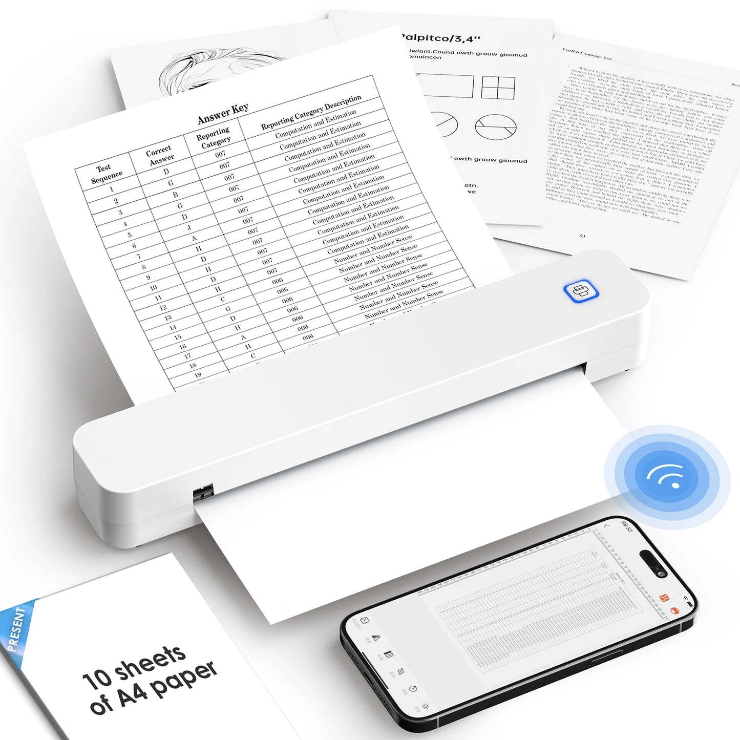 Knaon Mini Portable A4 Thermal Printer Desktop Inkless
