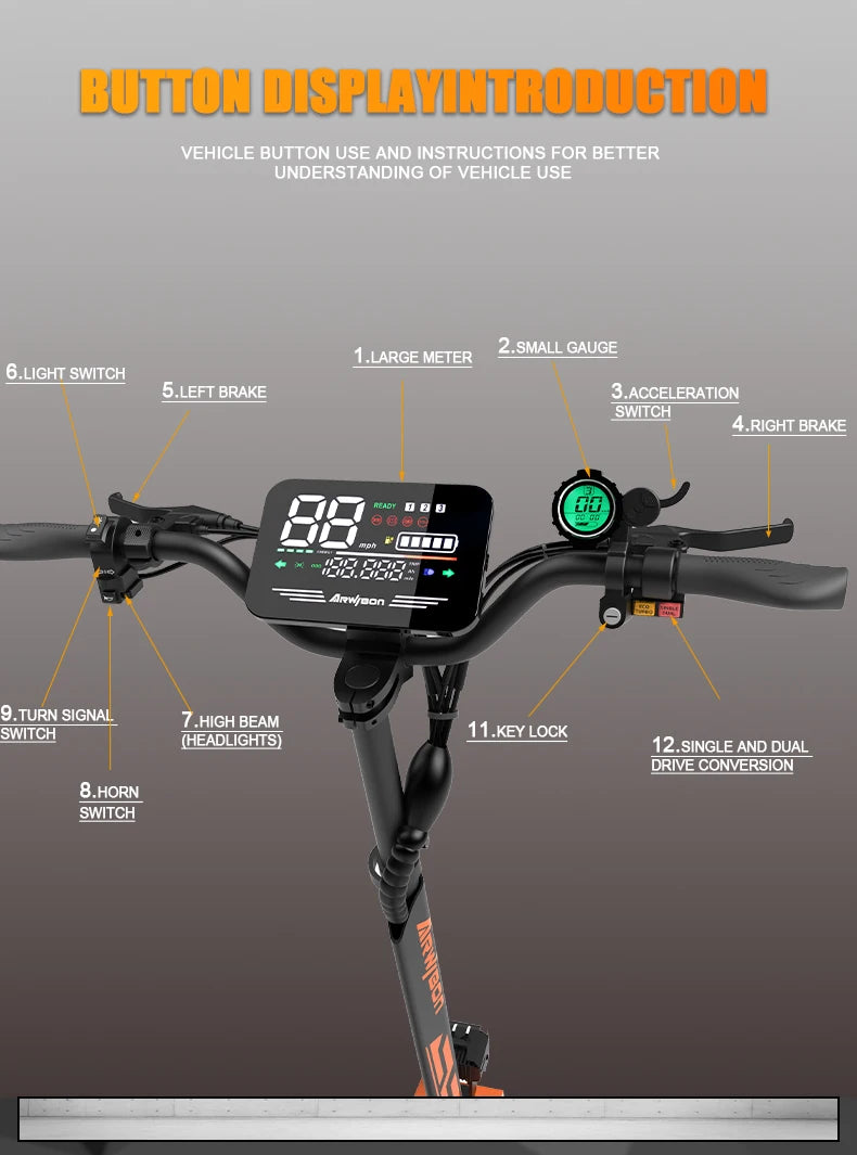 Arwibon GT08 Adult Electric Scooter 5600W Motor Top Speed 46MPH, 60V27AH, 11" Off-Road Tires Sport Commuter Folding E-Scooter