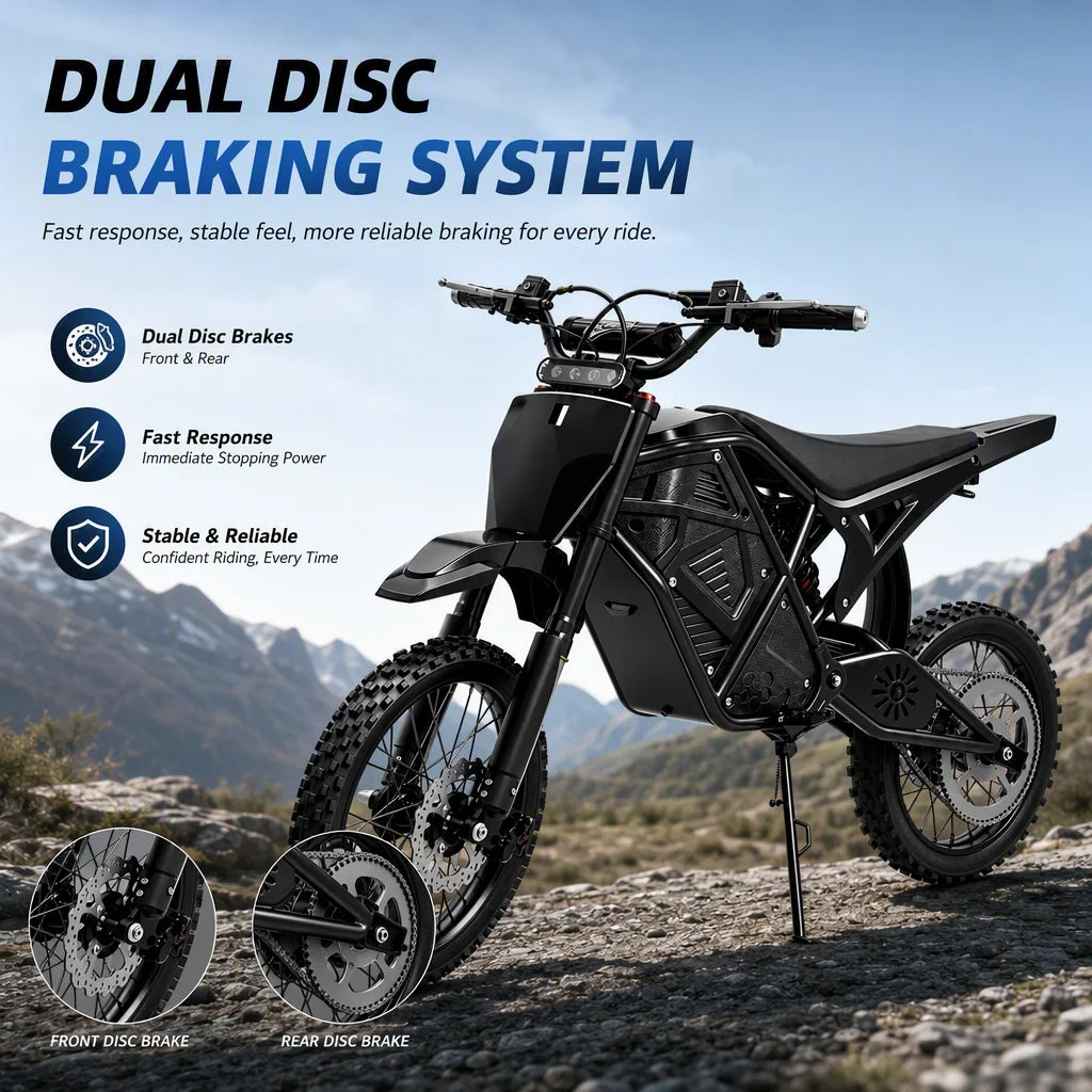 3000W Peak Electric Dirt Bike 48V 20.8Ah Battery 38MPH Adult