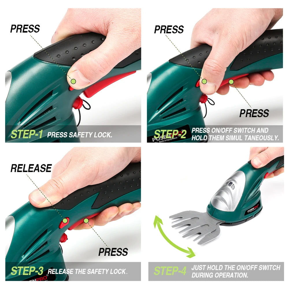 POSENPRO 7.2V 2in1 Cordless Grass and Shrub Shears Hedge Pruning