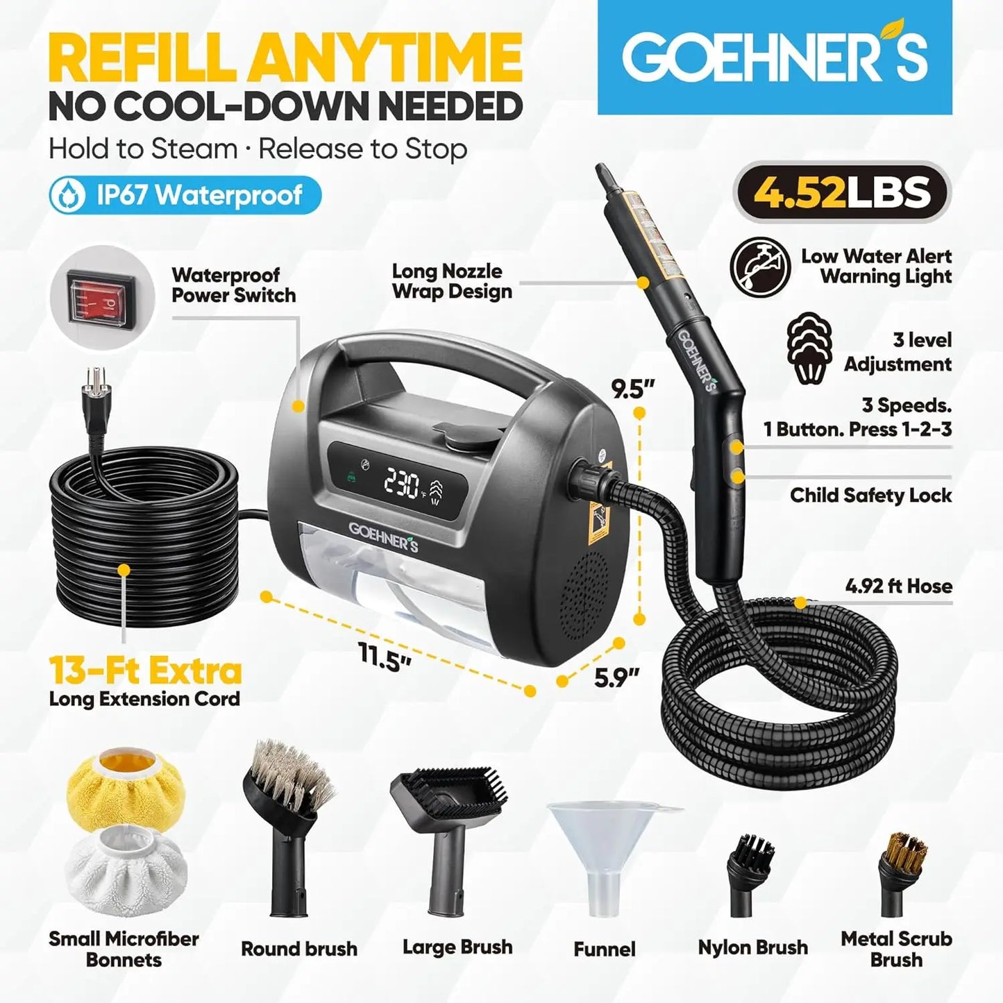 GOEHNER Handheld Steam Cleaner for Home
