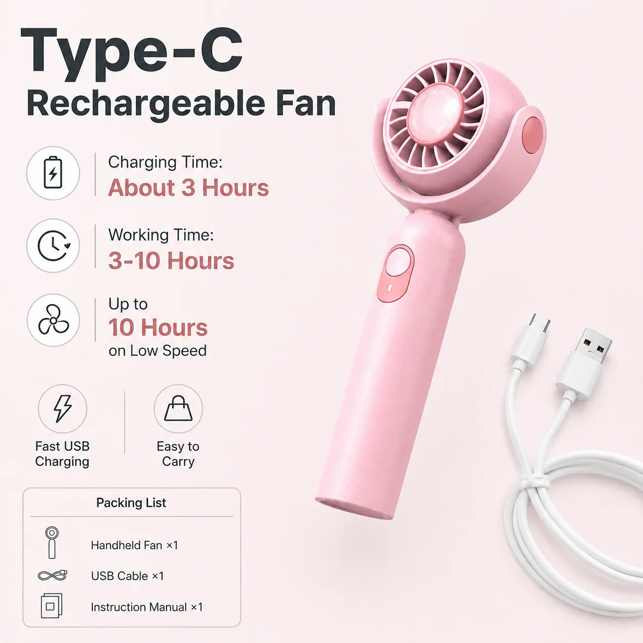 Portable Handheld Fan, Foldable Turbo Mini Fan