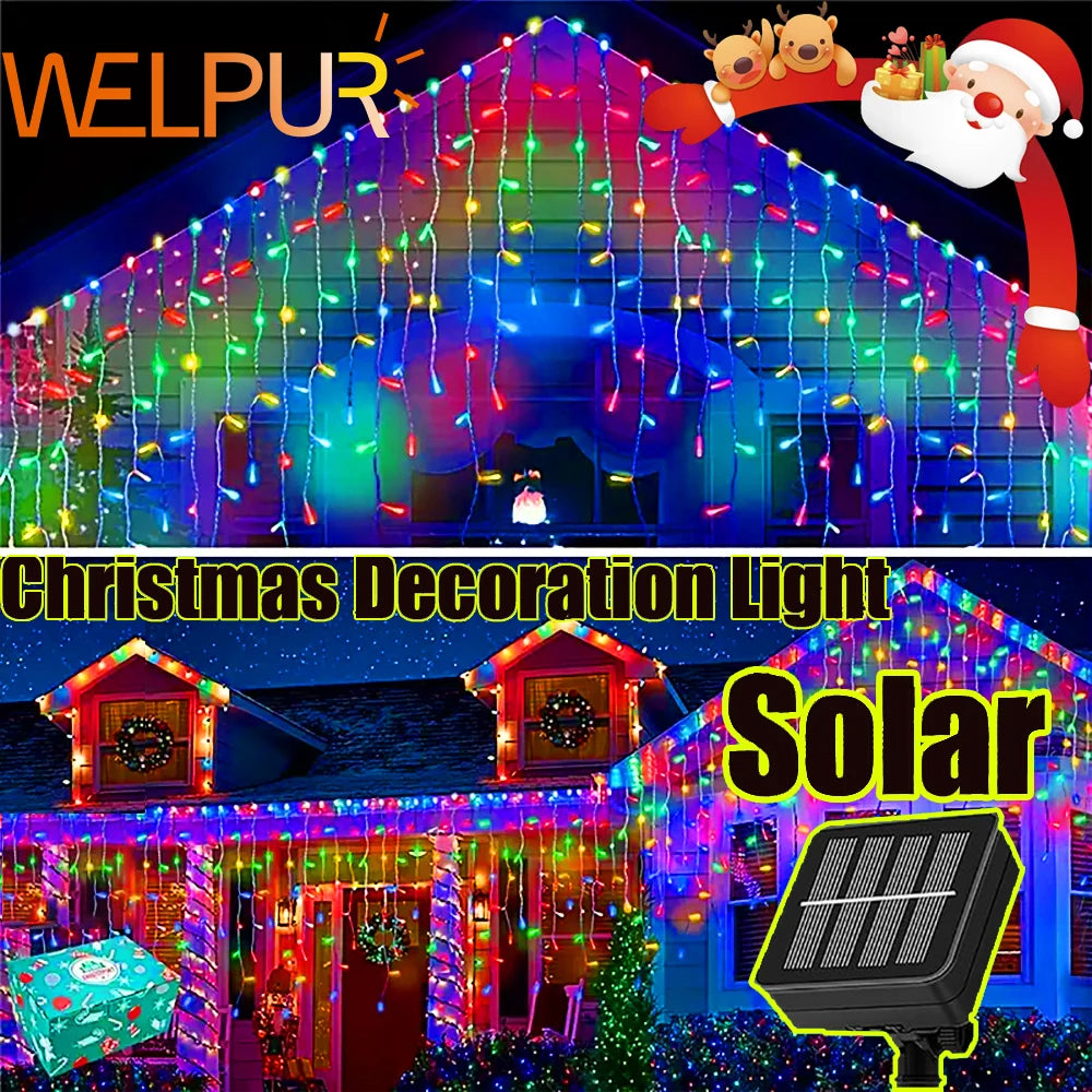 NEW 2024 Christmas Decorations Lights Solar Icicle Curtain Lights