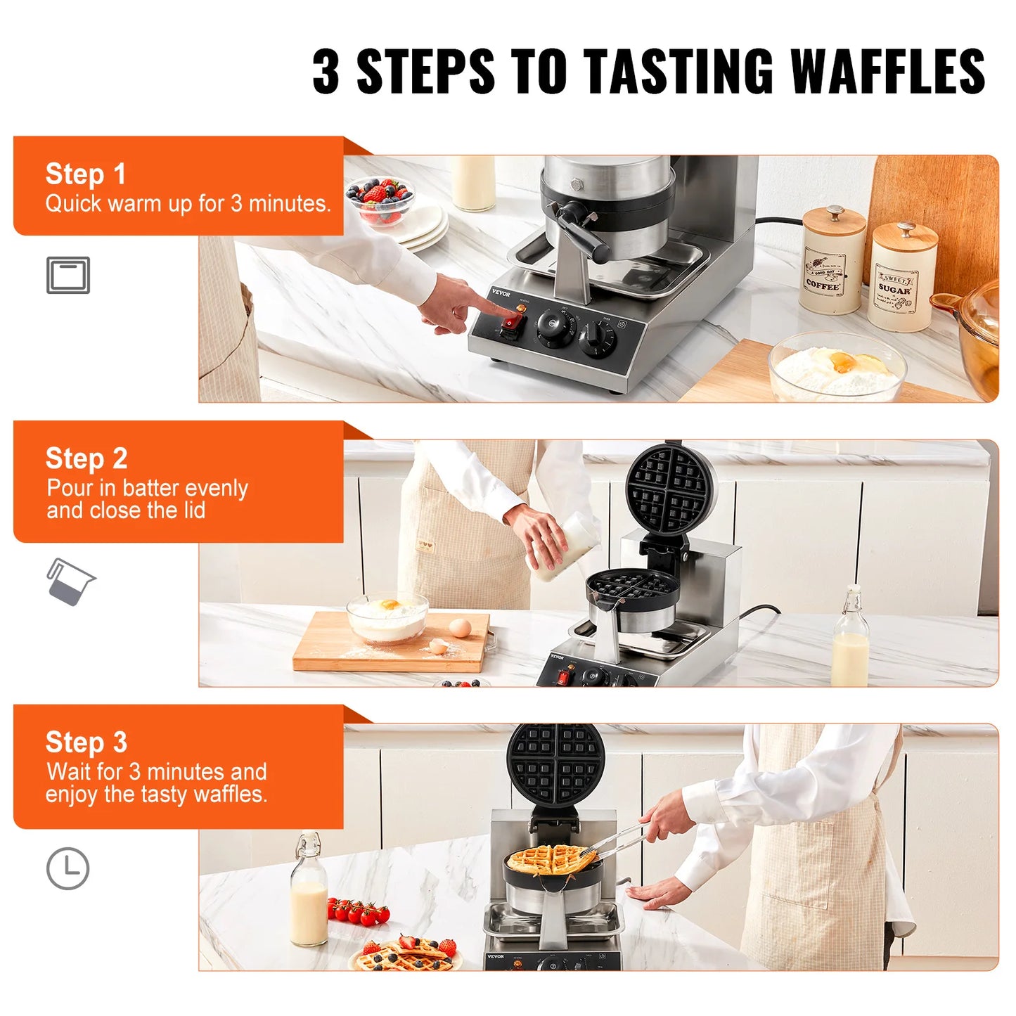 SucceBuy Electric Waffle Maker Stainless Steel Round Waffle Iron