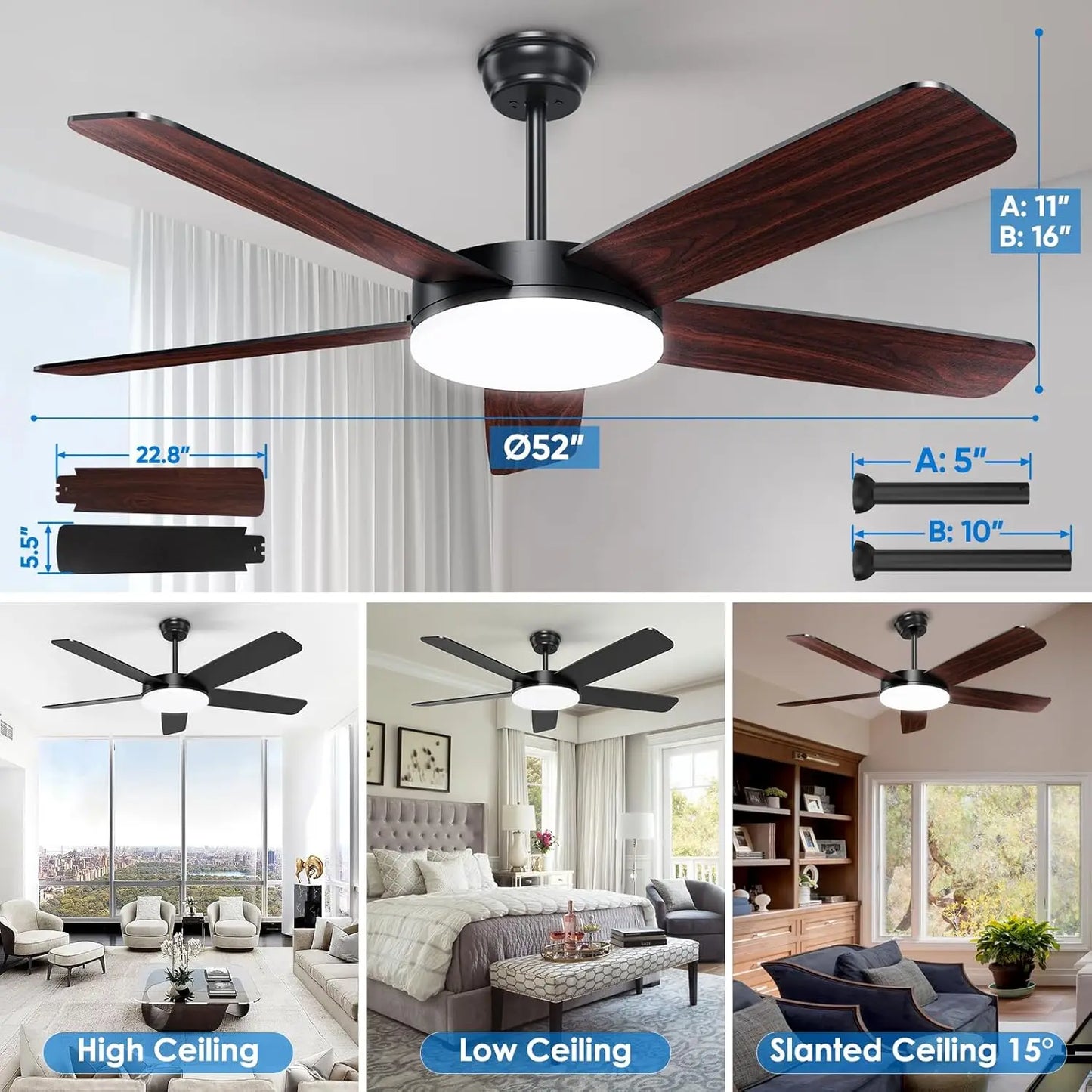 ROPELUX 52" Ceiling Fan with Lights