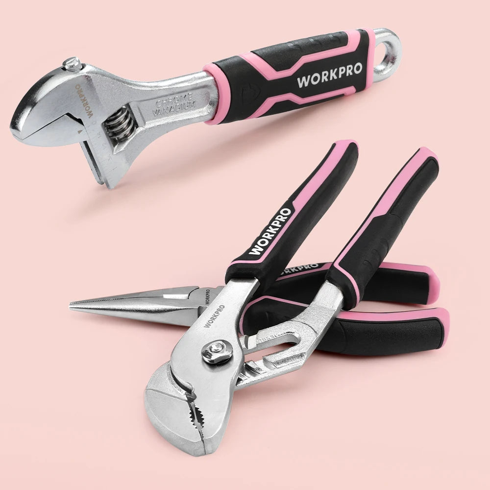 WORKPRO 53-Piece Pink Tool set with Electric Cordless Screwdriver