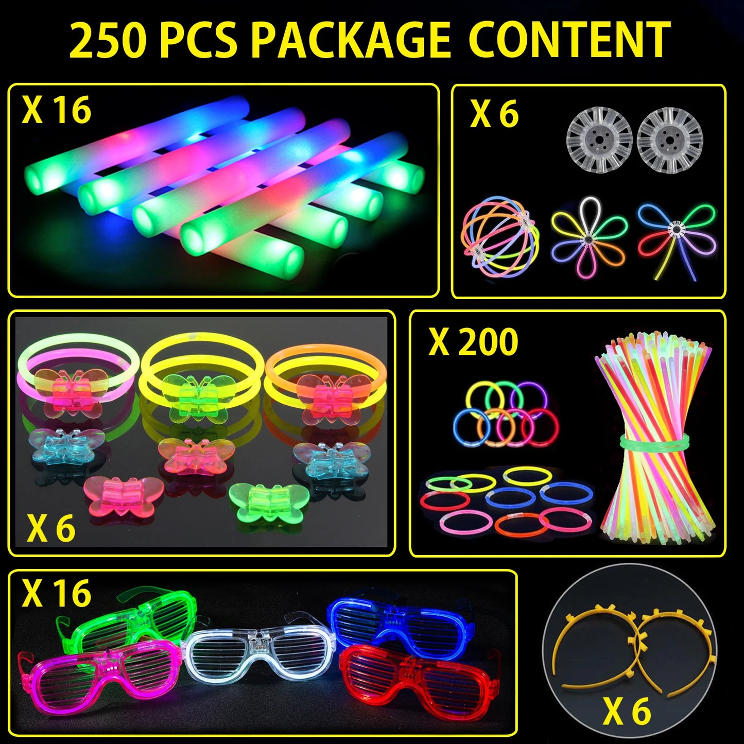 250 PCS Glow In The Dark Party Supplies