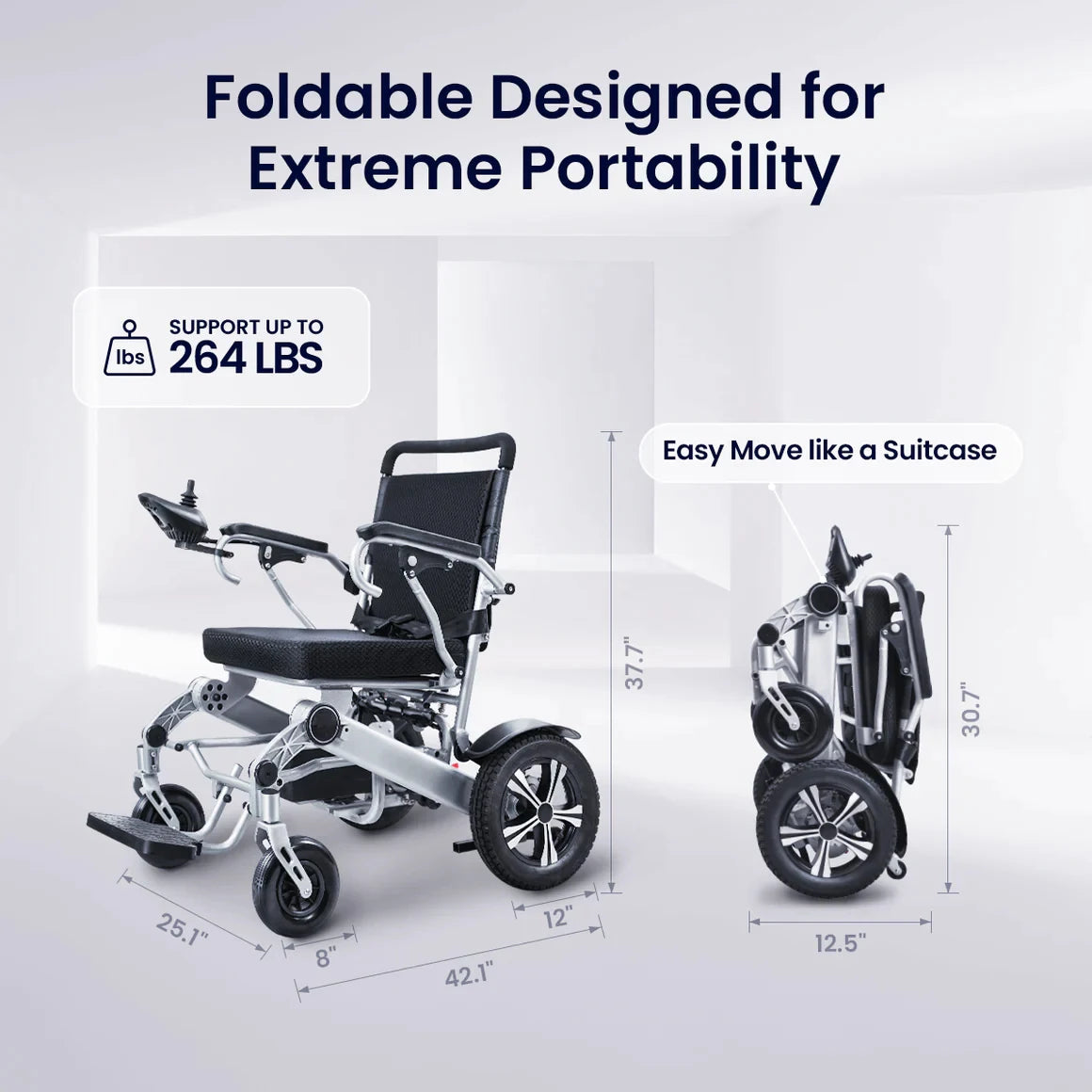 MAIDESITE Electric Wheelchair for Adults - Lightweight, Foldable, Portable