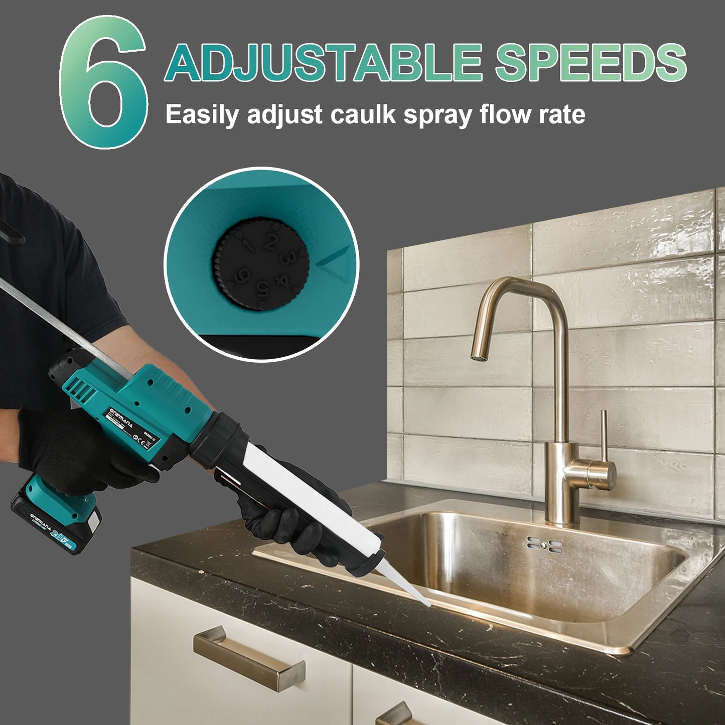 ONEMANA Caulk Gun 20V Auto Retract Drip-Free
