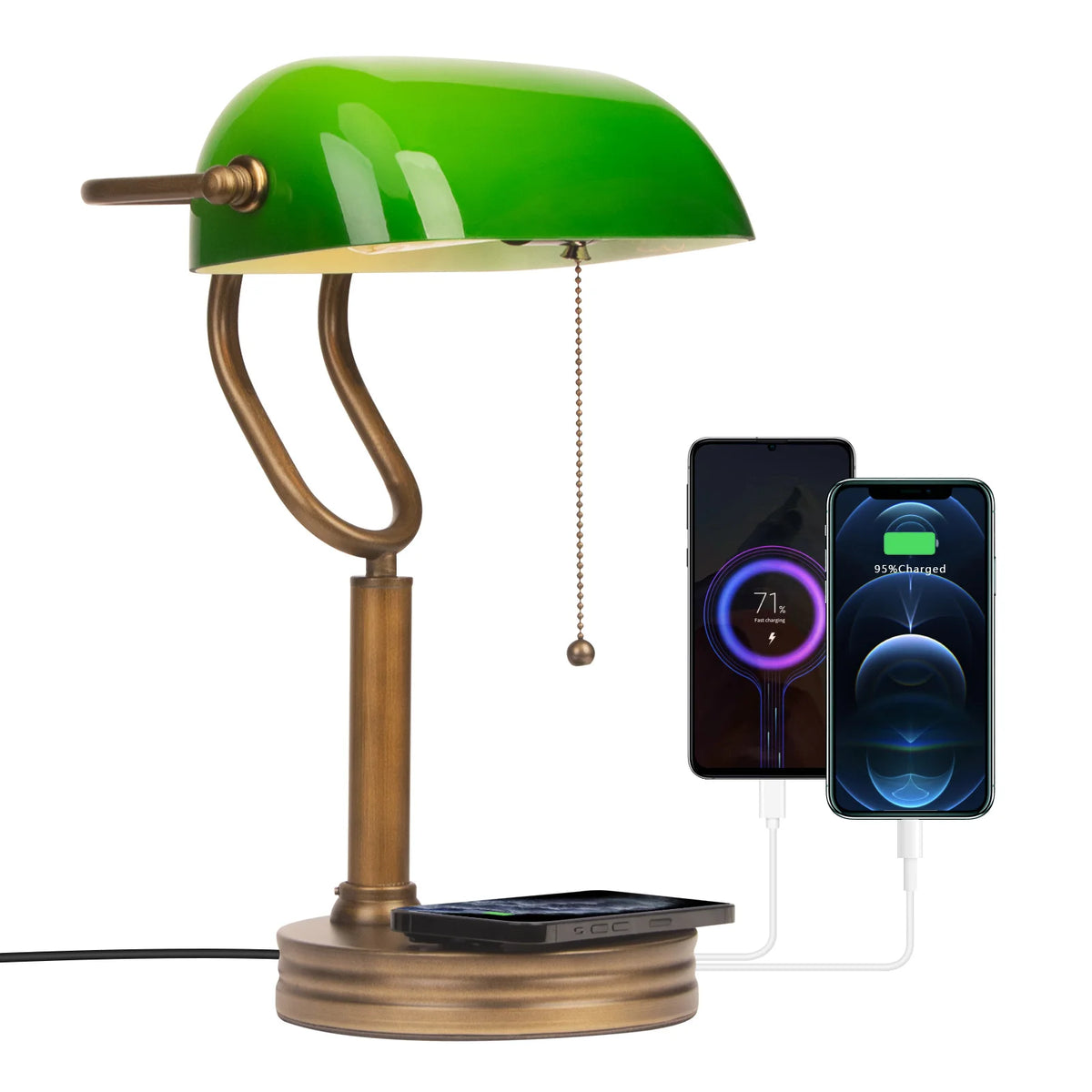 Green Glass Bankers Lamp, Retro Desk Lamp