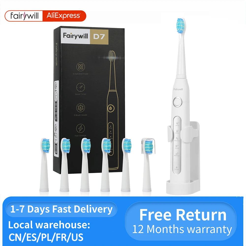 Fairywill Electric Sonic Toothbrush USB Chargeable