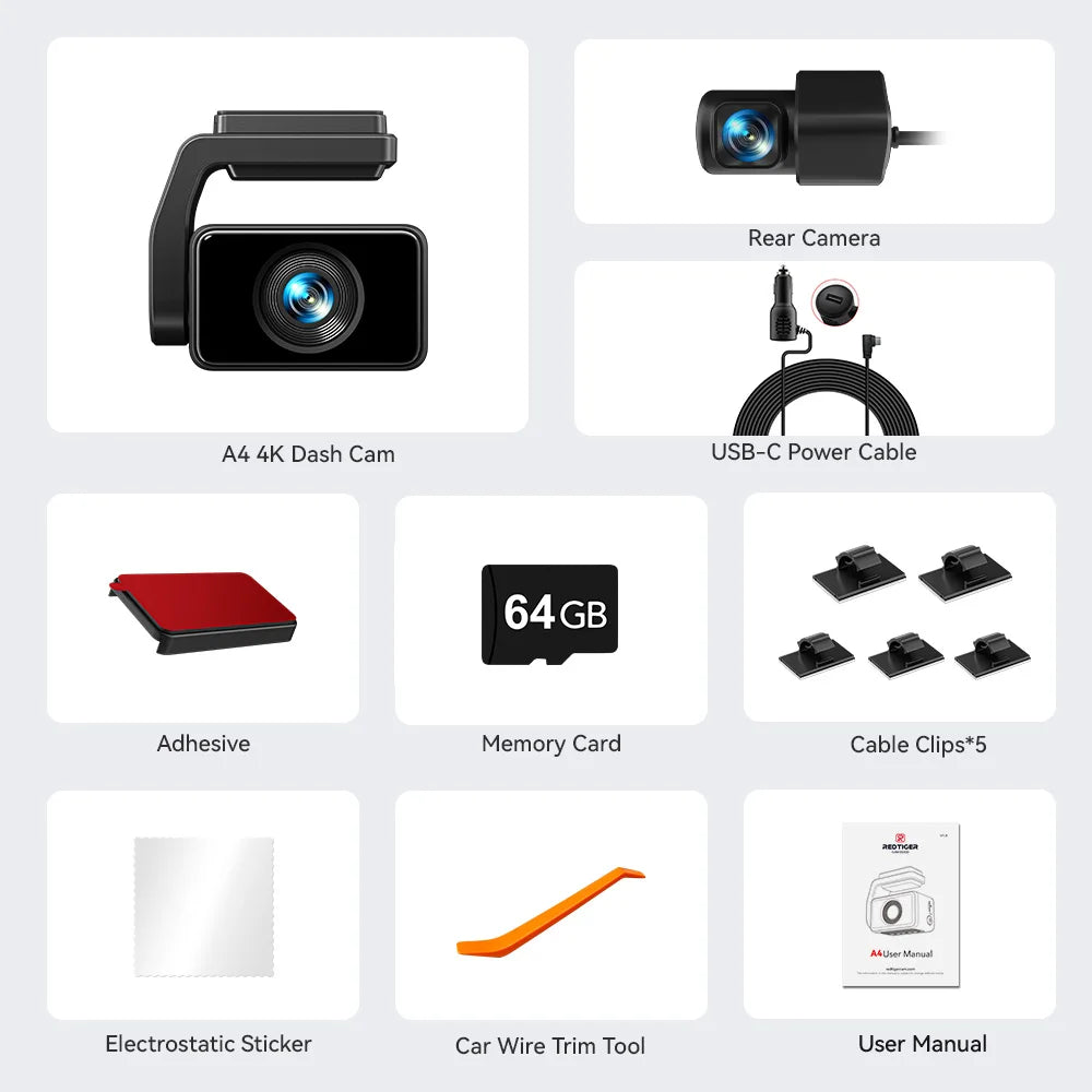 REDTIGER  A4 4k Dash Cam Front and Rear Drive Recorder GPS& 5G WiFi
