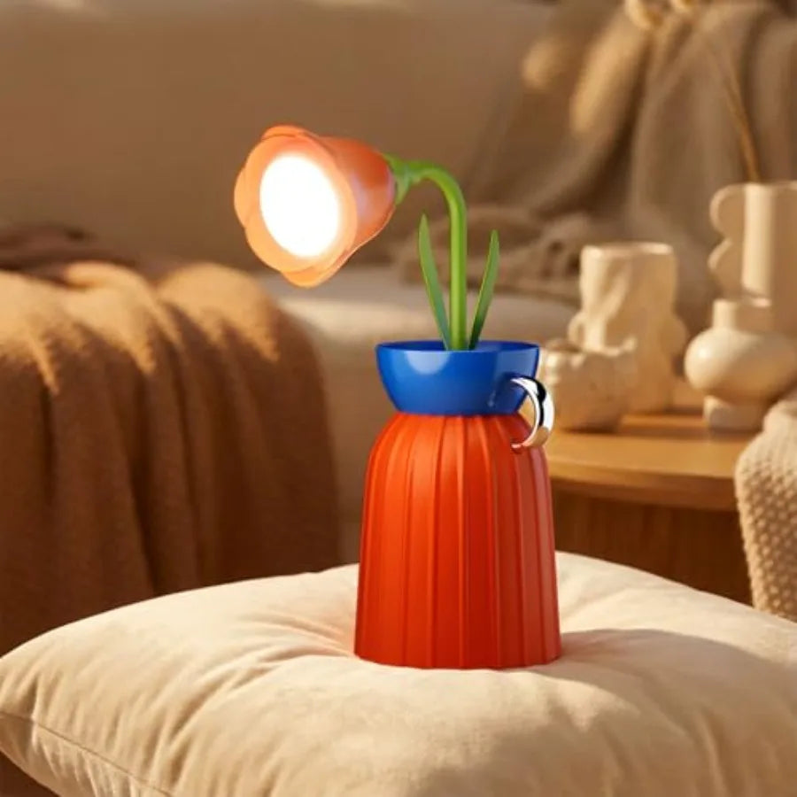 Flower Lamp with Vase, LED Desk Lamp with Flexible Gooseneck