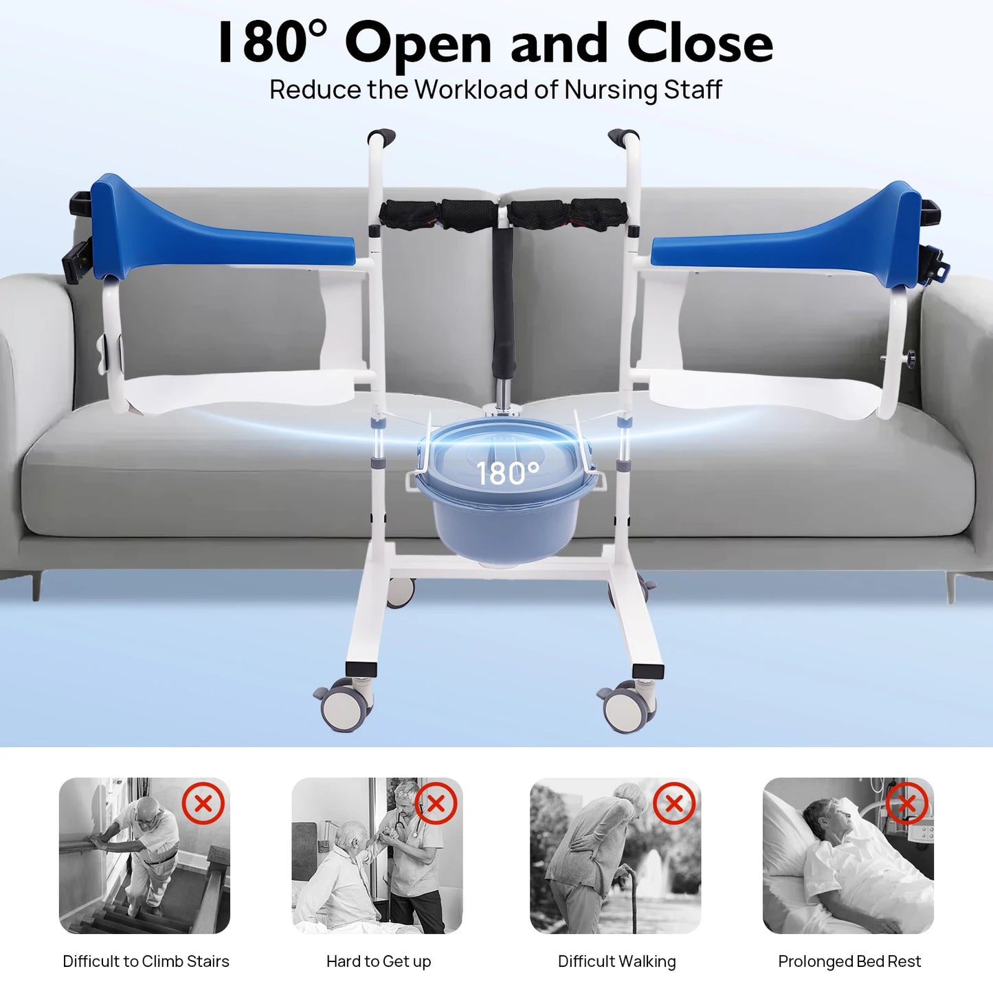 90kg Load-Bearing Hydraulic Patient Lifting Wheelchair