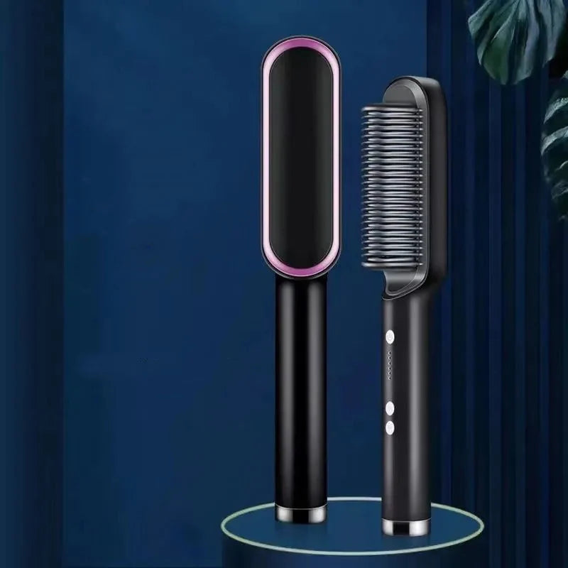 ROFAELEC Electric PTC Heat Straightening Brush One Step Hair Dryer 3 In 1 Ceramic Flat Iron Women Hair Straightener comb And Curling