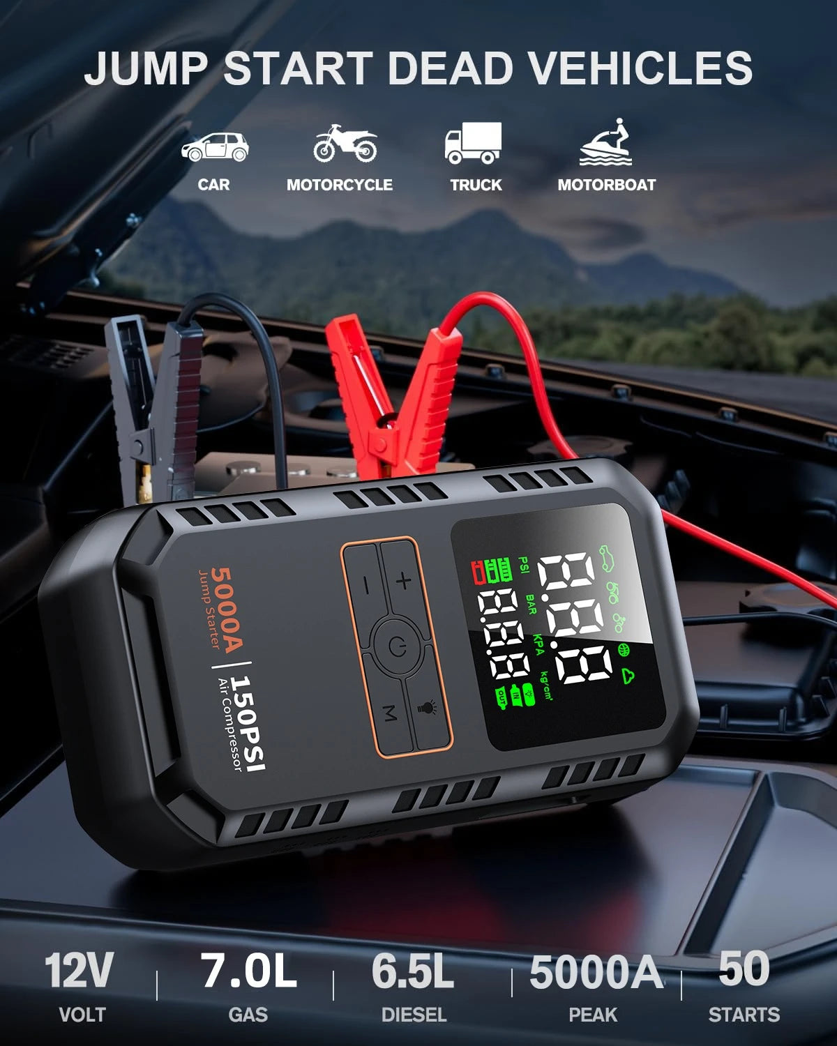 PAIVIROKU 4-IN-1 Car Jump Starter with Air Compressor