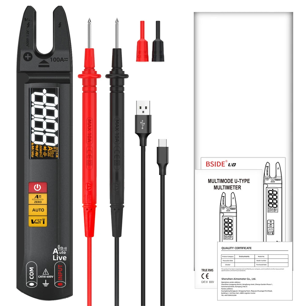 BSIDE U0 Digital Clamp Meter Fork DC AC 100A