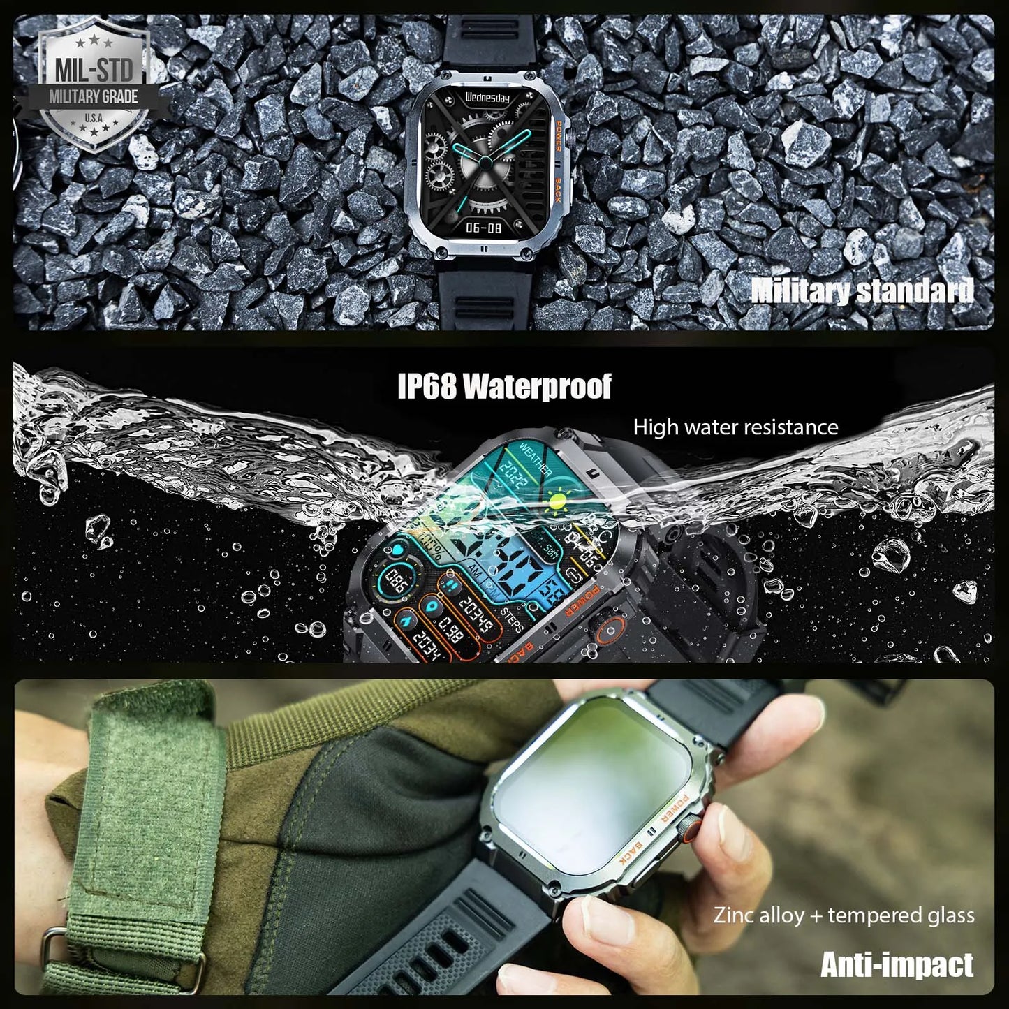 EIGIIS Military Smart Watches For Men Bluetooth Call