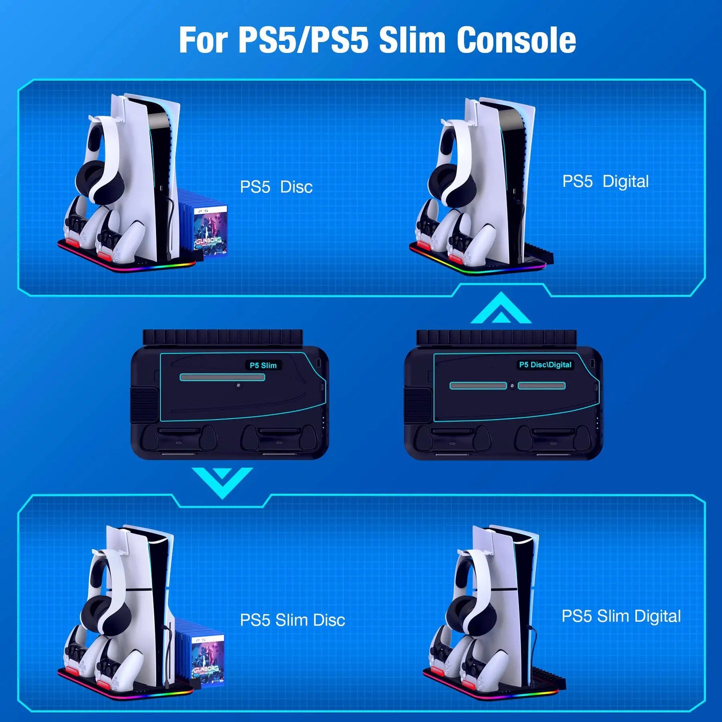 BEBONCOOL S2000 PS5 Slim Stand | 3-Gear Cooling RGB Light