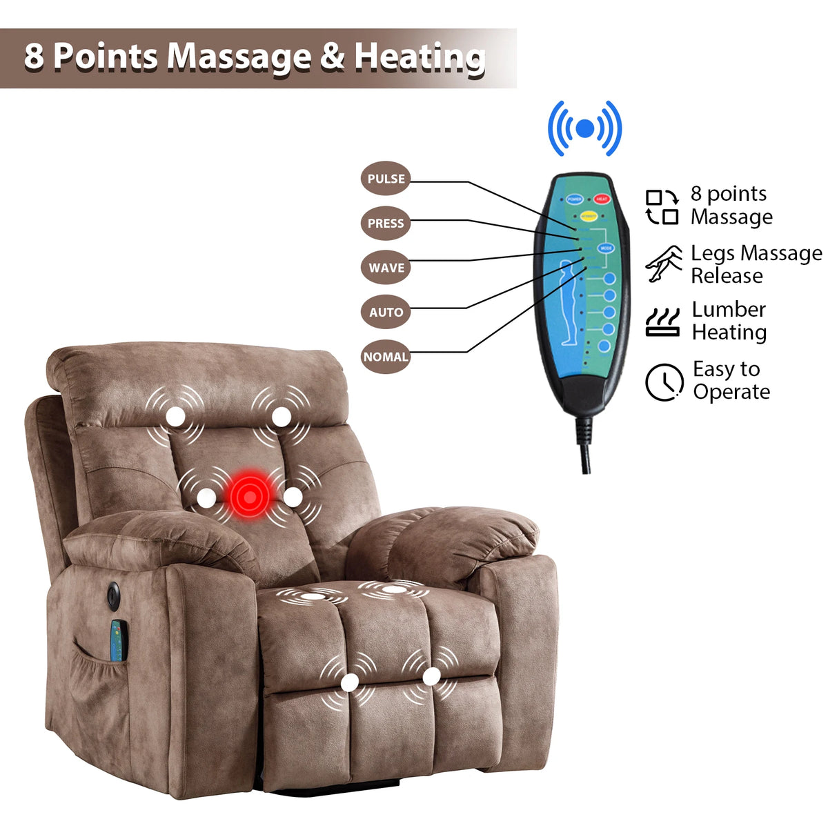 Power Lift Recliner Chair with Massage and Heat