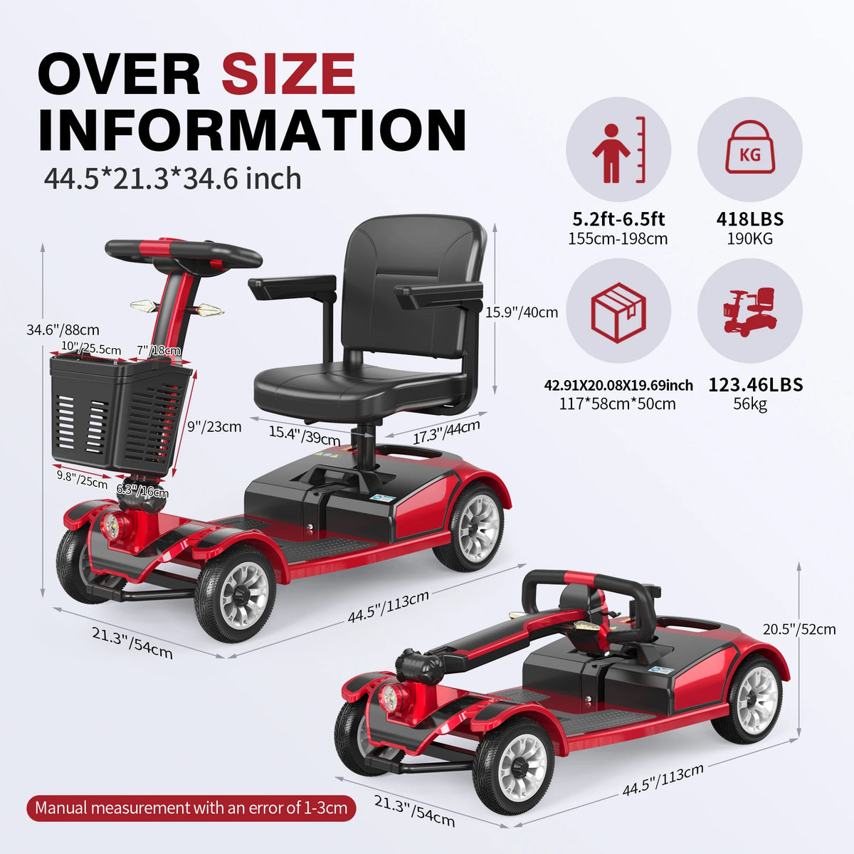 UNIFICARE Red Foldable 4 Wheel Mobility Scooter