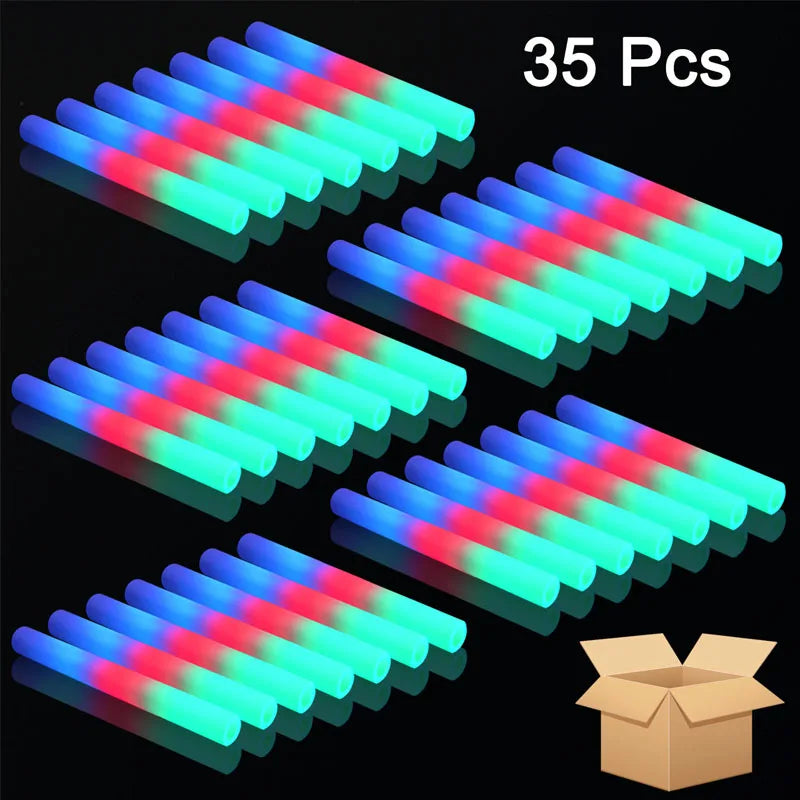 15/25/35/105 Pcs LED Foam Glow Sticks Bulk Colorful RGB