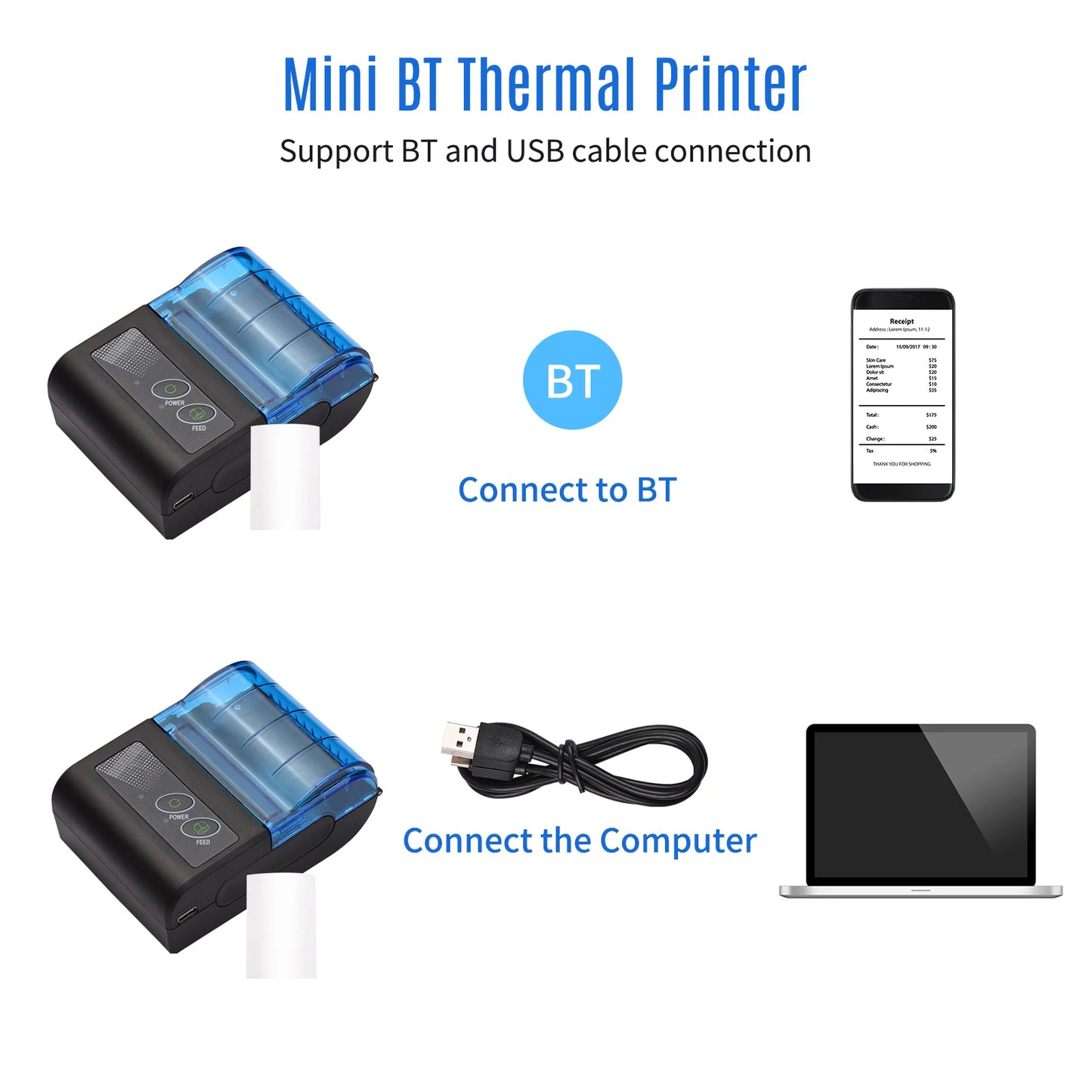 Bisofice Portable Mini Thermal Printer 2 Inch Wireless