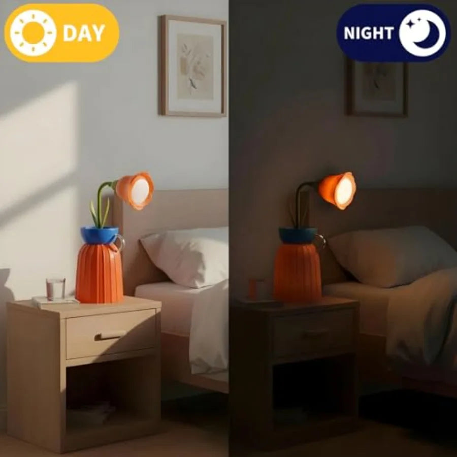 Flower Lamp with Vase, LED Desk Lamp with Flexible Gooseneck