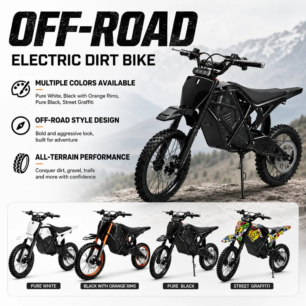 3000W Peak Electric Dirt Bike 48V 20.8Ah Battery 38MPH Adult