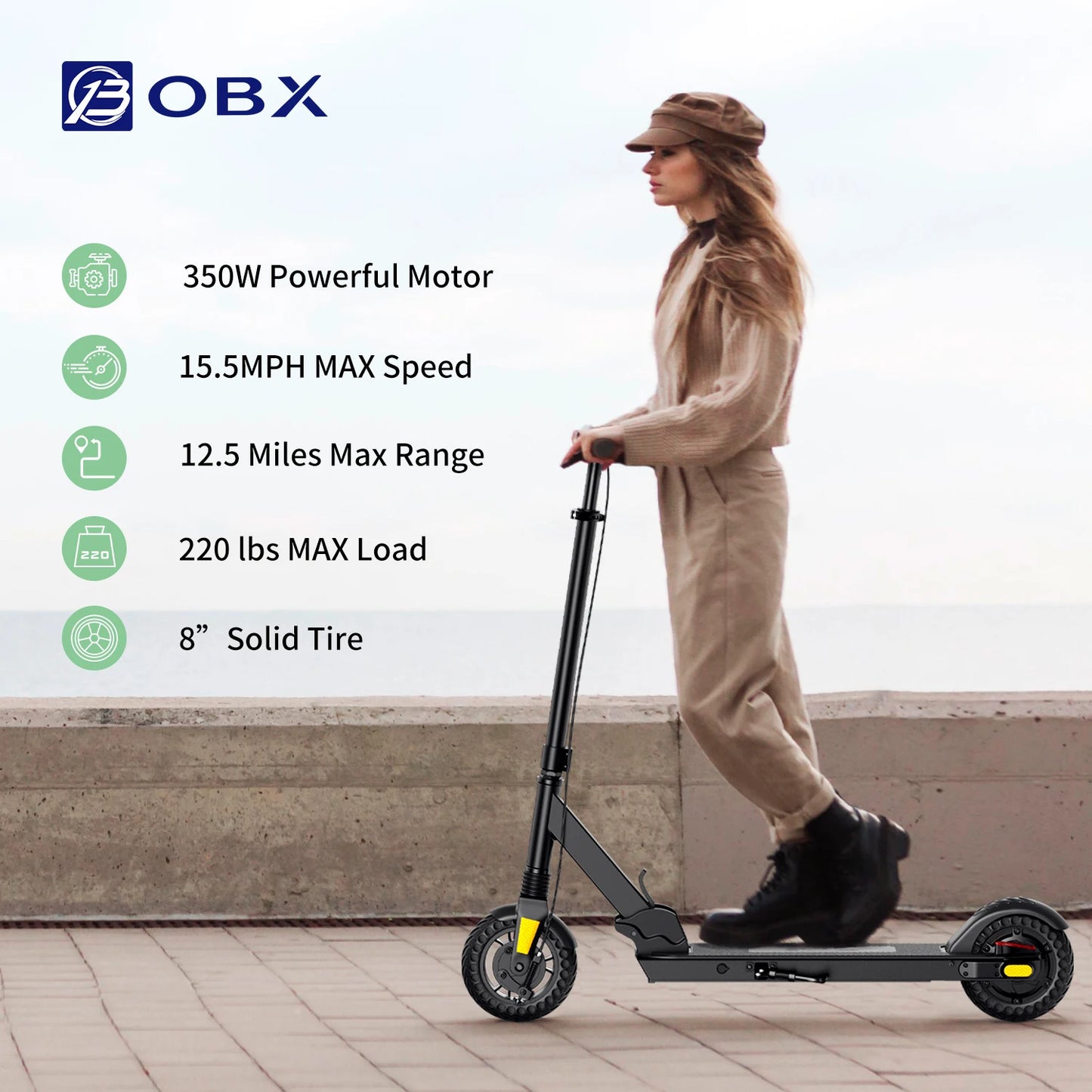 OBX Electric Scooter Adult 15.5MPH e scooter 8 inch