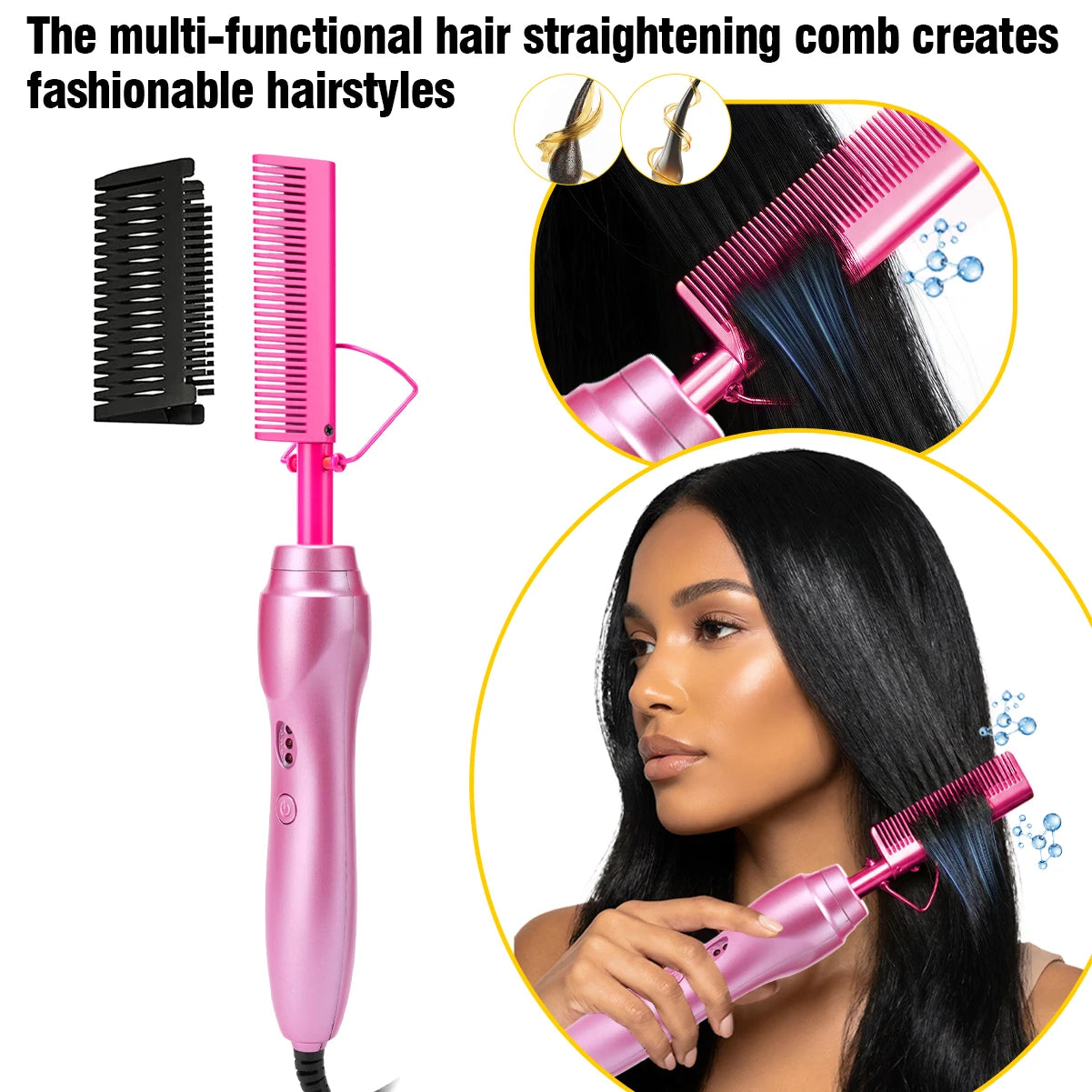 GOIPLE 3-In-1 Electric Hot Press Straightening Curler Comb Set