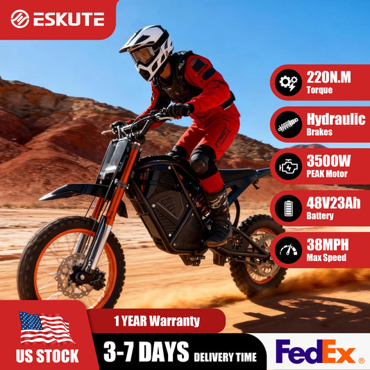 Eskute Electric Mini Dirt Bike for Teens & Adults, 14"/12" Fat Tire 3500W Electric Motorcycle, 48V23Ah Battery E-Bike 38MPH