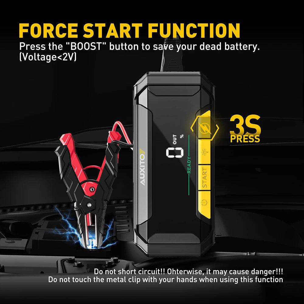 AUXITO 1Set Car Battery Jump Starter Boost Force Start Function