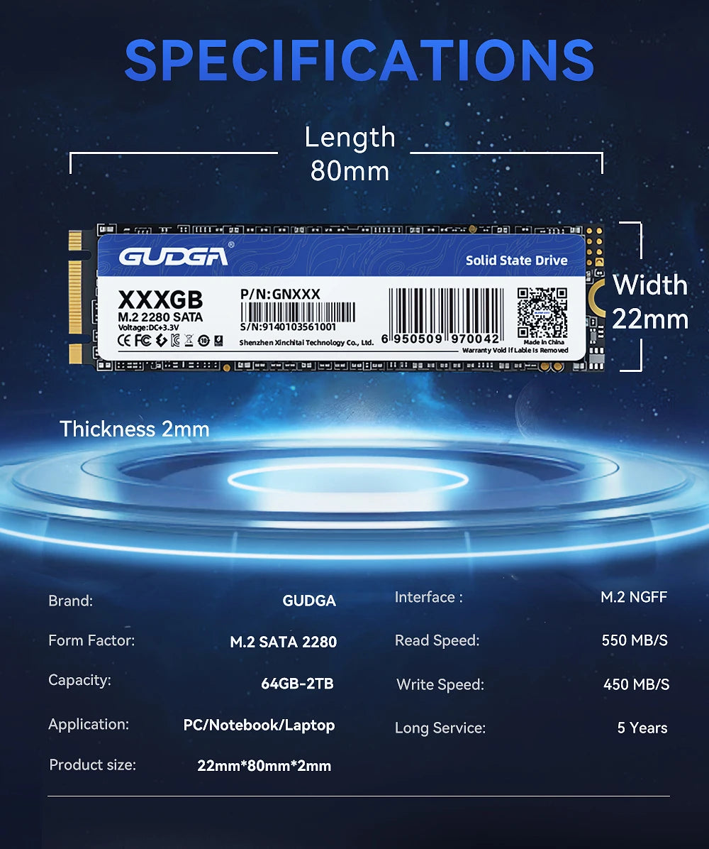 GUDGA M2 NGFF SSD SATA 128GB 256GB 512GB 1TB
