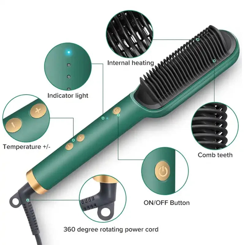 ROFAELEC Electric PTC Heat Straightening Brush One Step Hair Dryer 3 In 1 Ceramic Flat Iron Women Hair Straightener comb And Curling