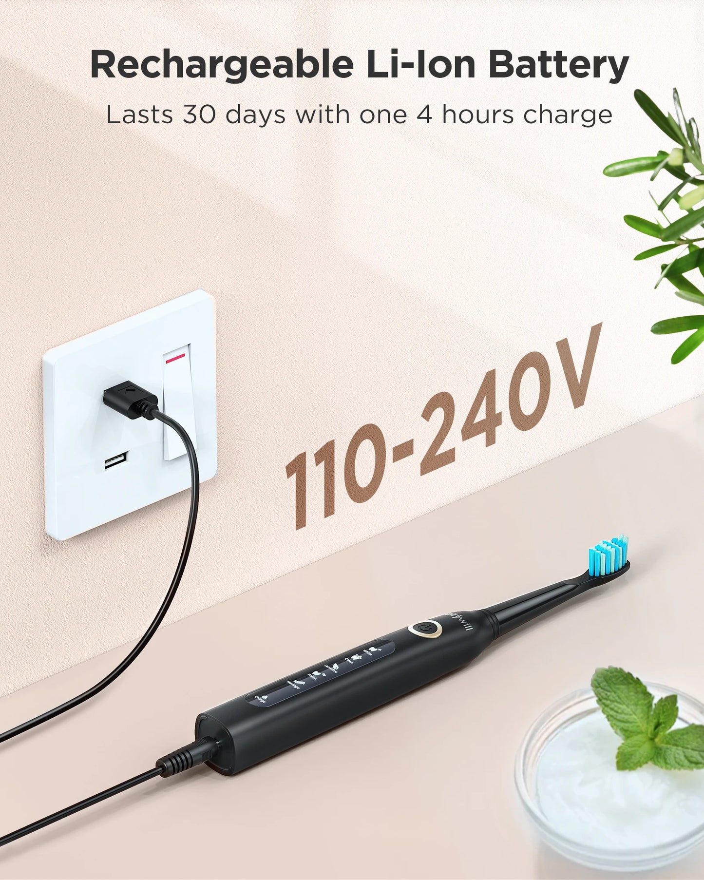 Fairywill Electric Sonic Toothbrush USB Chargeable