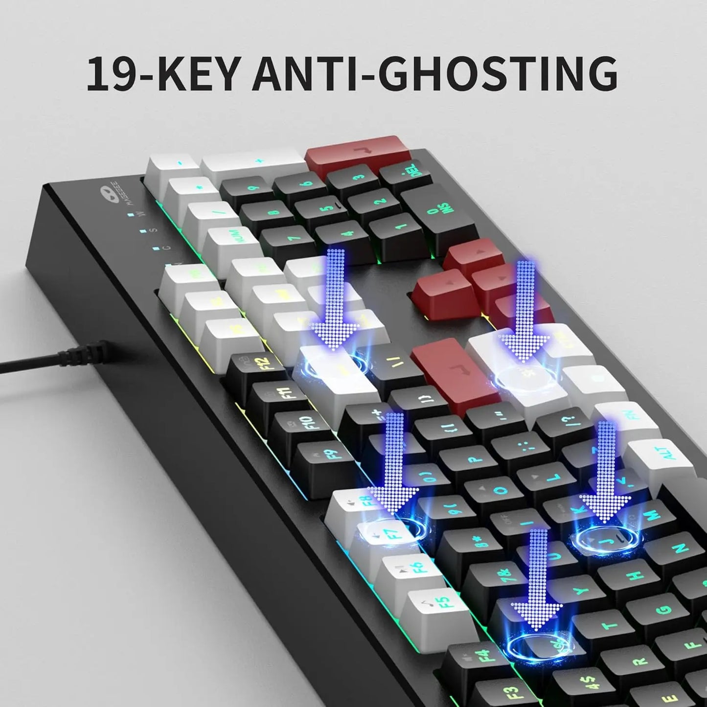 MageGee Creamy Keyboards,K2 Classic Keyboard Wired RGB Backlit 104 Keys Waterproof Ergonomic Keyboard, PC Keyboards for PC/laptop