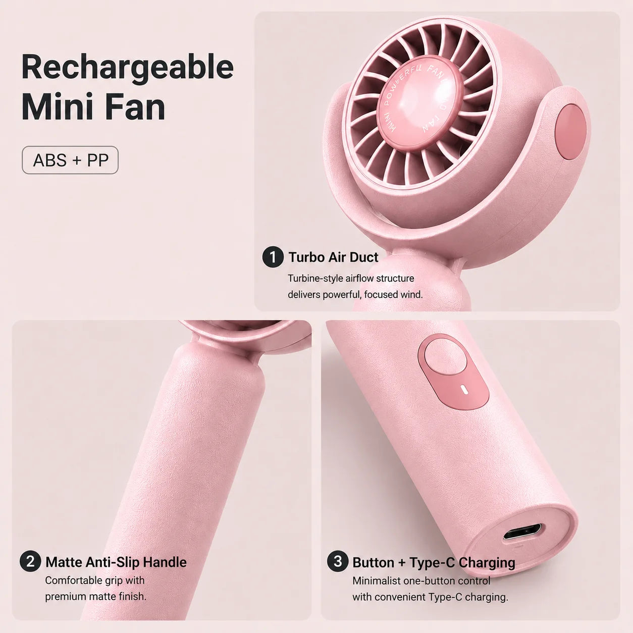 Portable Handheld Fan, Foldable Turbo Mini Fan