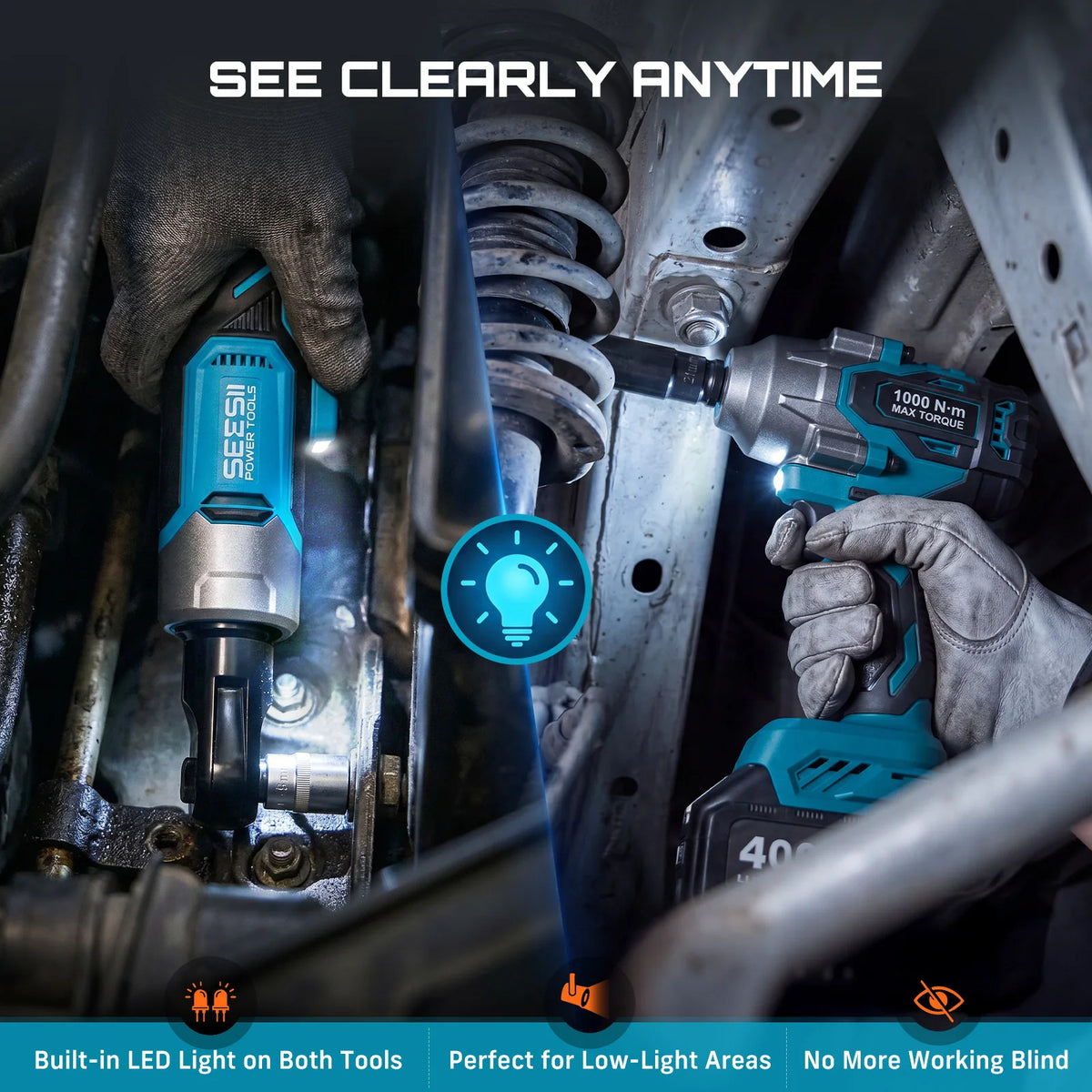Seesii 3/8" Ratchet Wrench & 1000N.m Impact Wrench