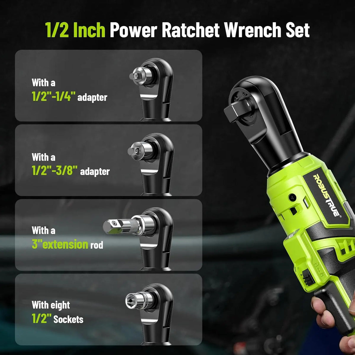 Robustrue 1/2" Electric Ratchet Wrench 66Ft-lbs