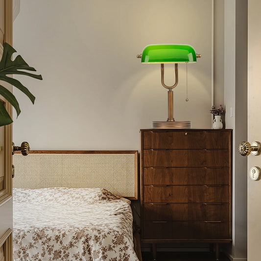 Green Glass Bankers Lamp, Retro Desk Lamp