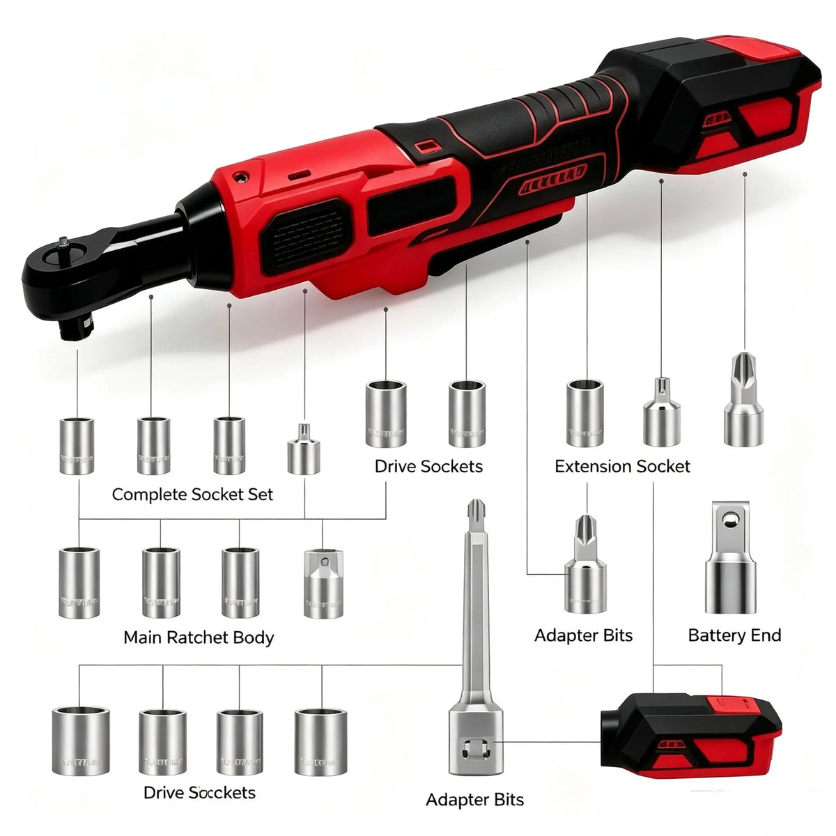 For MiWQ 18V Battery Electric Ratchet Wrench 3/8" Cordless Drive