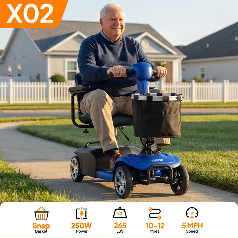 X02 4 Wheel Folding Electric Senior Mobility Scooter 250W Motor