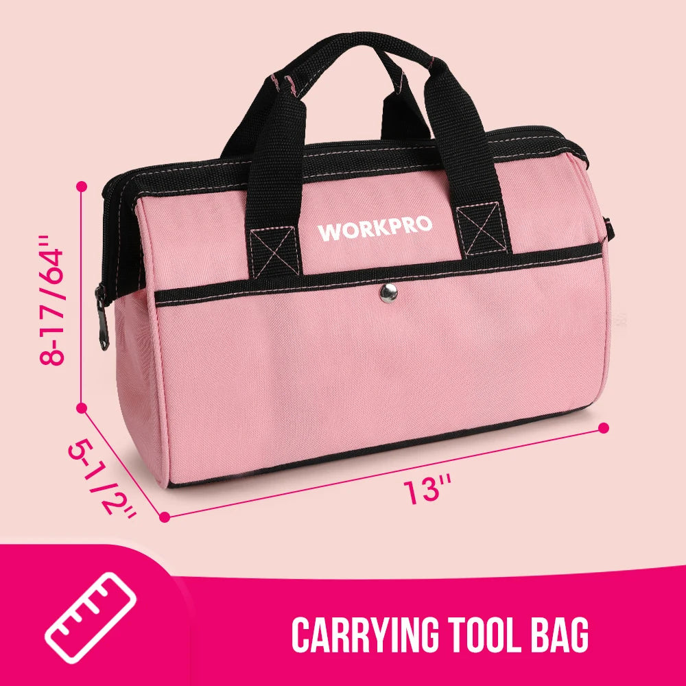 WORKPRO 53-Piece Pink Tool set with Electric Cordless Screwdriver