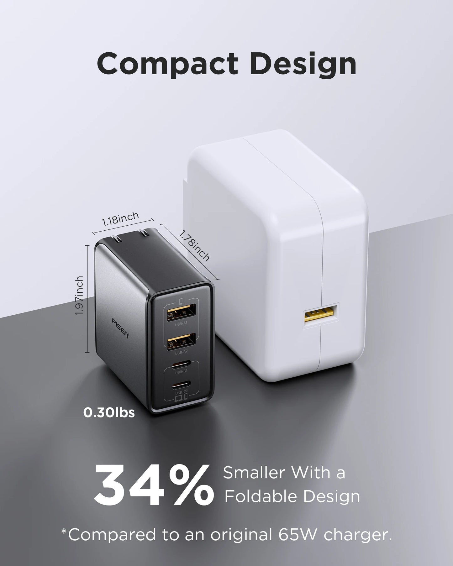 PISEN 65W 4-Port GaN Charger w/ 4FT C-C Cable
